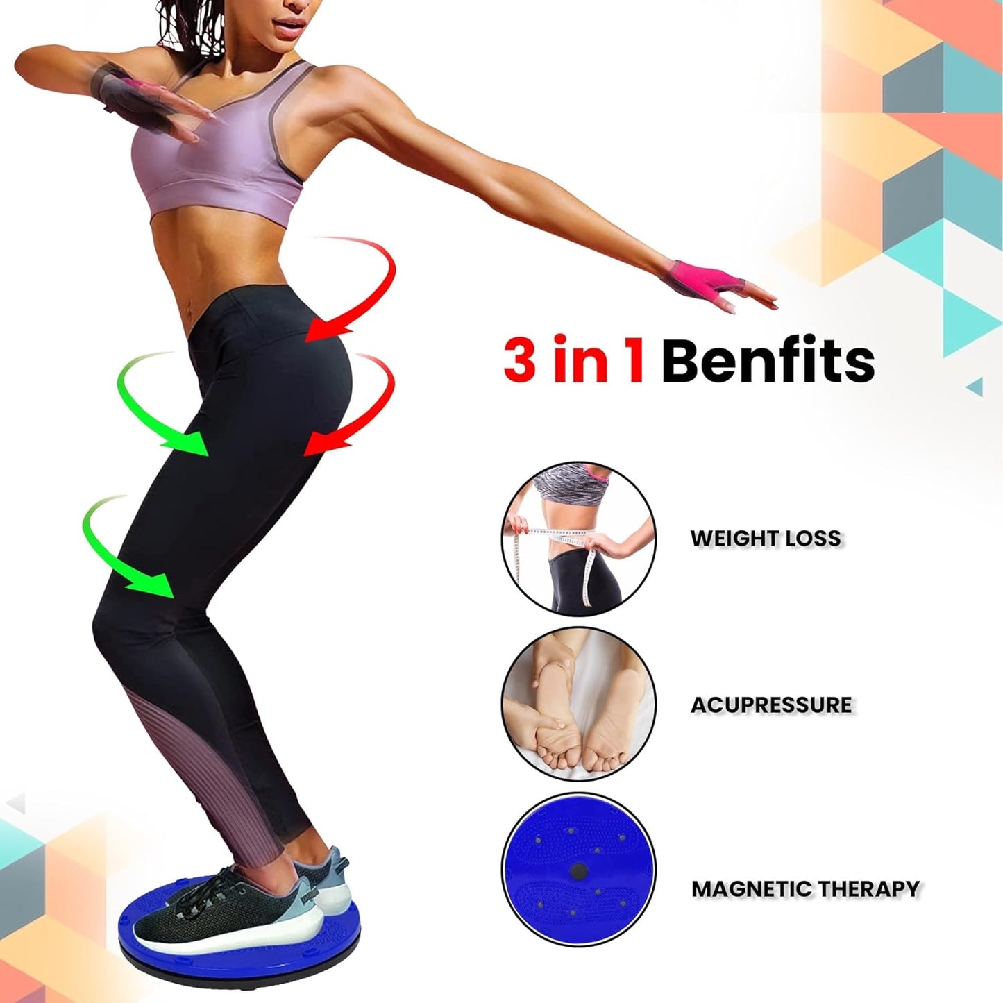 Premium Waist Disc Accupressure with Magnets Reflexology, Slimming Abdominal 5 In 1 Tummy Twister Ab Exerciser (Blue)