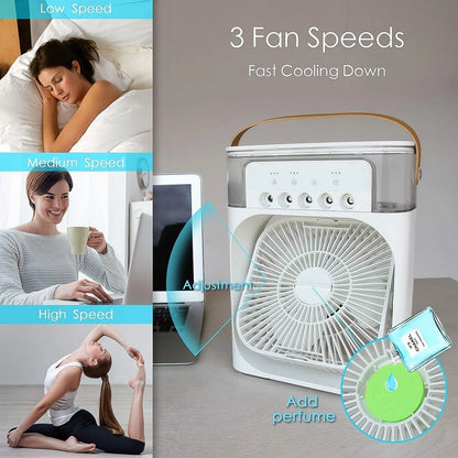 Portable Mini AC Air Cooler for Room Cooling with 7 Color LED Light, 3 Wind Speeds, 3 Spray Modes & Timer