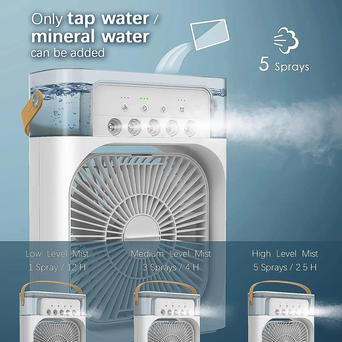 Portable Mini AC Air Cooler for Room Cooling with 7 Color LED Light, 3 Wind Speeds, 3 Spray Modes & Timer