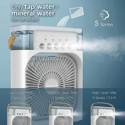 Portable Mini AC Air Cooler for Room Cooling with 7 Color LED Light, 3 Wind Speeds, 3 Spray Modes & Timer