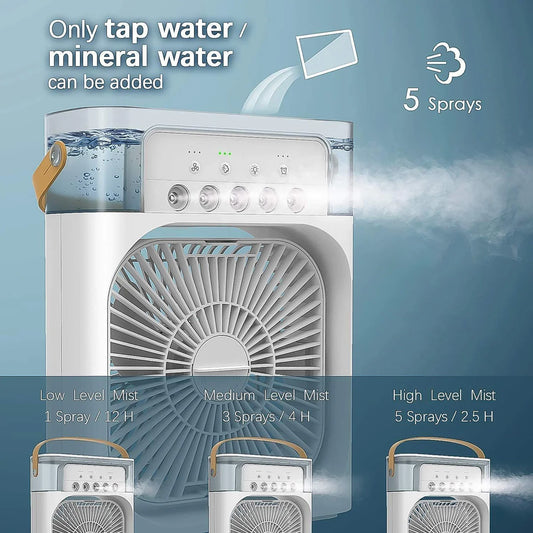 Portable Mini AC Air Cooler for Room Cooling with 7 Color LED Light, 3 Wind Speeds, 3 Spray Modes & Timer