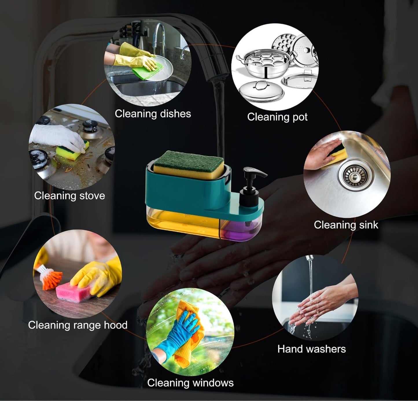 3 in 1 Soap Pump Dispenser Dish Soap Liquid Dispenser with Sponge Holder for Kitchen and Bathroom