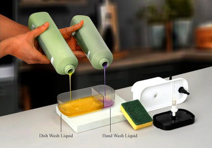 3 in 1 Soap Pump Dispenser Dish Soap Liquid Dispenser with Sponge Holder for Kitchen and Bathroom