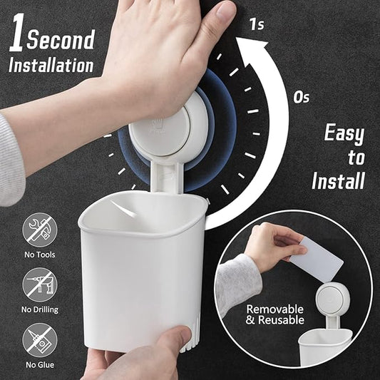 Punch-Free Toothbrush Holder Wall Mount Holder, Multiuse Wall Holder for Toothbrushes, Toothpaste, Shaver, Razor And Makeup Brush (Pack of - 1)