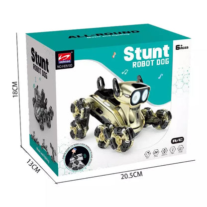 8 Wheel RC Stunt Robot Dog 2.4GHz Remote Control Pet Toy with LED Eyes Smoke Effect Rechargeable Battery