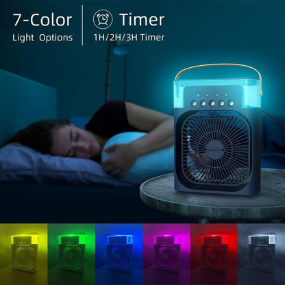 Portable Mini AC Air Cooler for Room Cooling with 7 Color LED Light, 3 Wind Speeds, 3 Spray Modes & Timer
