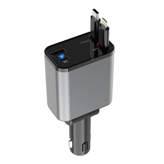 Car Travel Combo 120W 4 in 1 Retractable Car Charger with Rearview Mirror Mobile Phone Holder