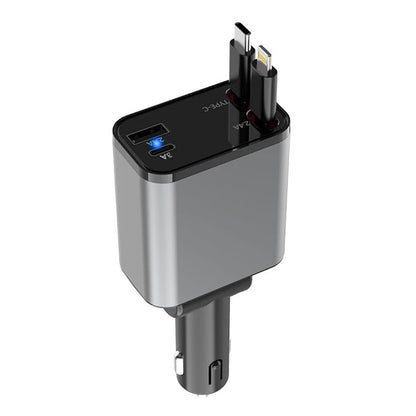 Car Travel Combo 120W 4 in 1 Retractable Car Charger with Rearview Mirror Mobile Phone Holder