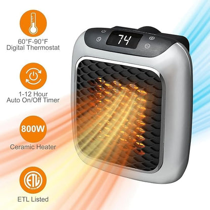 800W Portable Heater, plug in heater, room heater (office, bedroom, study room, kitchen, bathroom etc) with unique design and LED display. (Short Range Remote)