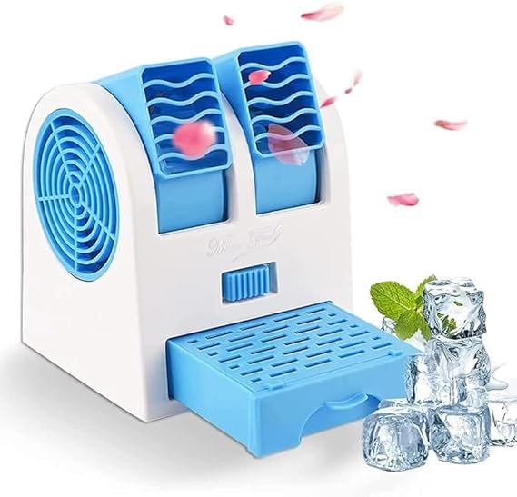 Dual Bladeless Mini Air Conditioner Portable Air Cooler Fan with LED Light