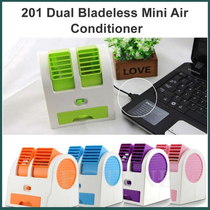Dual Bladeless Mini Air Conditioner Portable Air Cooler Fan with LED Light