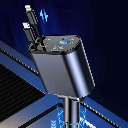 120W 4 in 1 Retractable Car Charger Socket Multi USB Type C Fast Charger for Android Devices