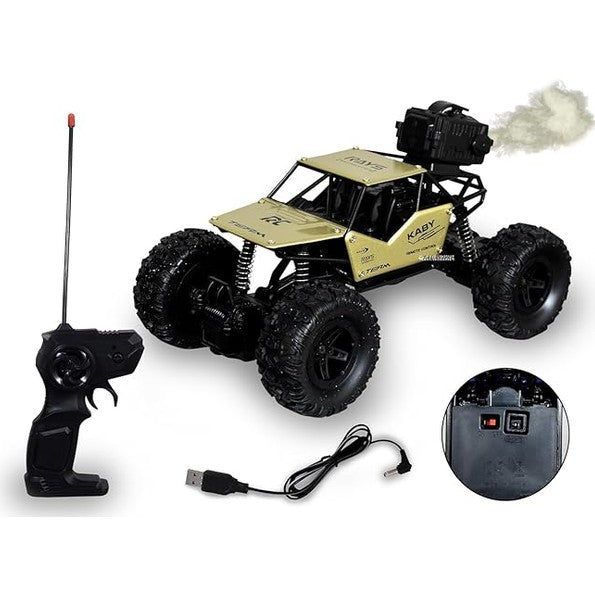 ANI World Remote Control Rock Crawler RC Car – Mist Smoke Spray, High-Speed 1:18 Monster Truck (Blue & Gold)