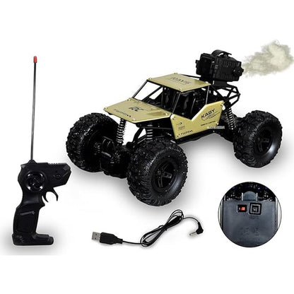 ANI World Remote Control Rock Crawler RC Car – Mist Smoke Spray, High-Speed 1:18 Monster Truck (Blue & Gold)