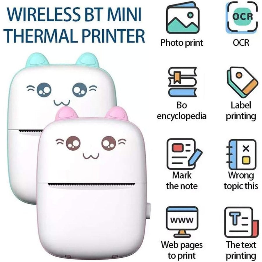 Mini Thermal Printer USB Rechargeable Wireless Portable Printer for Photos Labels Travel