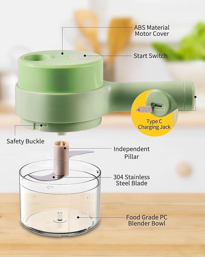 4 in 1 Electric Vegetable Chopper Cutter Mini Wireless Food Processor for Kitchen Use