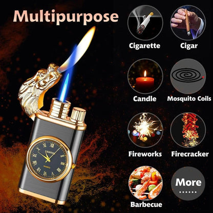 Adjustable Flame Windproof Clock Lighter | Refillable Butane Lighter with Cool Design, Perfect for Outdoor Adventures, Camping