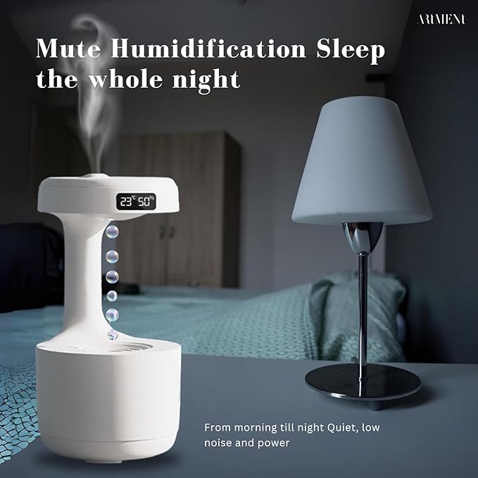 800ml Cool Mist Humidifier Anti Gravity Air Humidifier with LED Clock Display Aroma Diffuser Night Light