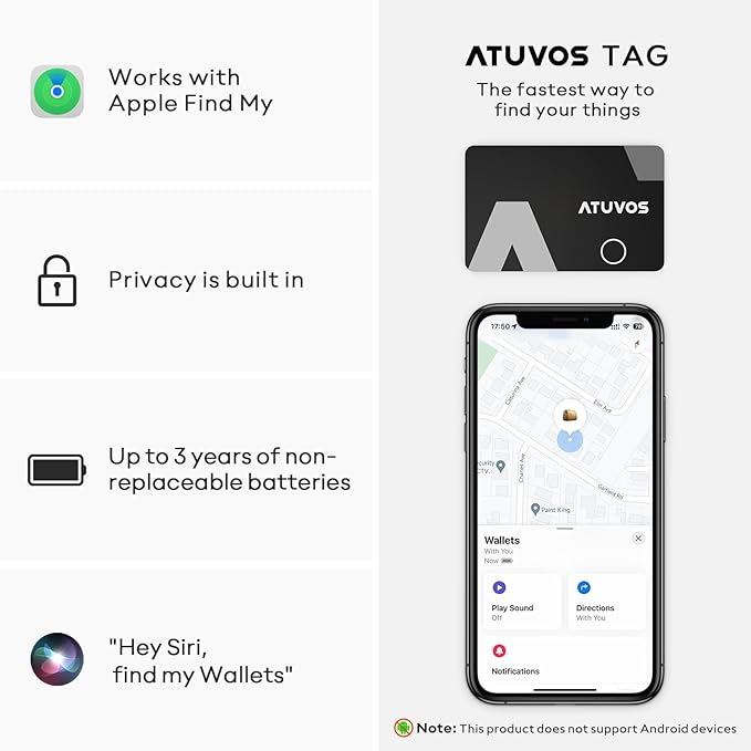 ATUVOS AirTag Wallet Tracker Card – Ultra-Thin Smart Bluetooth Item Finder (Apple Find My)