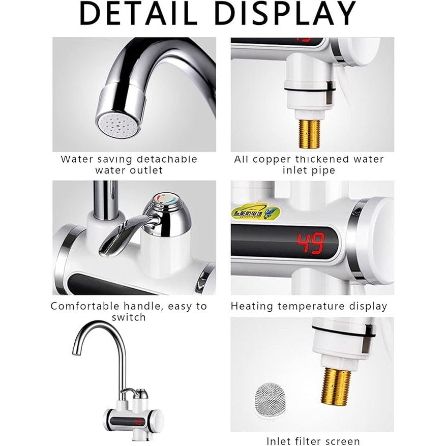 Instant Hot Water Tap Electric Instant Water Heater Faucet with LED Digital Display British Plug