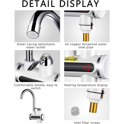 Instant Hot Water Tap Electric Instant Water Heater Faucet with LED Digital Display British Plug