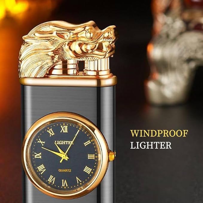 Adjustable Flame Windproof Clock Lighter | Refillable Butane Lighter with Cool Design, Perfect for Outdoor Adventures, Camping
