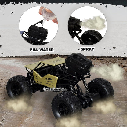 ANI World Remote Control Rock Crawler RC Car – Mist Smoke Spray, High-Speed 1:18 Monster Truck (Blue & Gold)