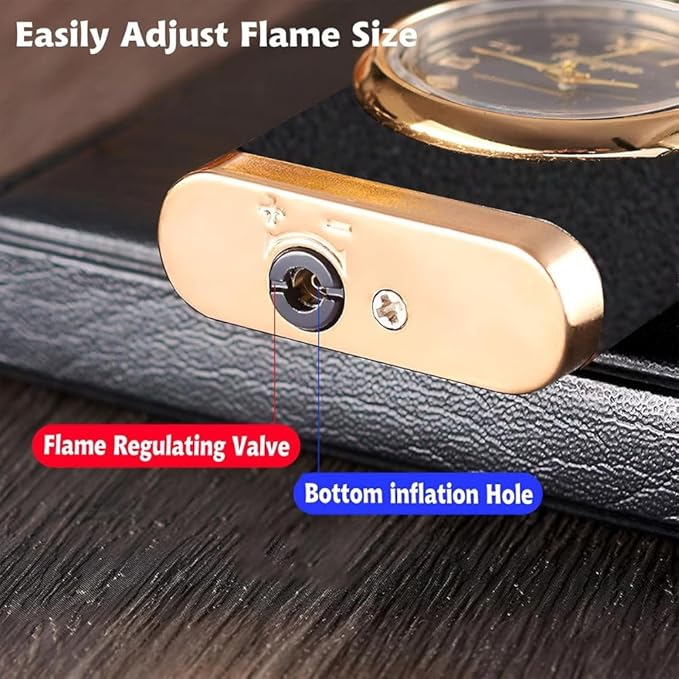 Adjustable Flame Windproof Clock Lighter | Refillable Butane Lighter with Cool Design, Perfect for Outdoor Adventures, Camping