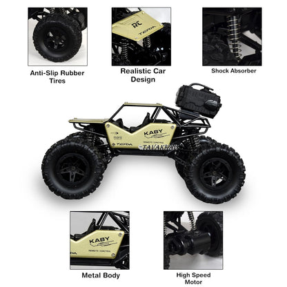 ANI World Remote Control Rock Crawler RC Car – Mist Smoke Spray, High-Speed 1:18 Monster Truck (Blue & Gold)