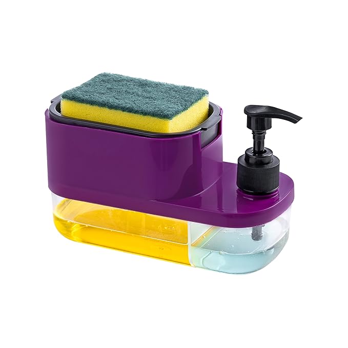 3 in 1 Soap Pump Dispenser Dish Soap Liquid Dispenser with Sponge Holder for Kitchen and Bathroom