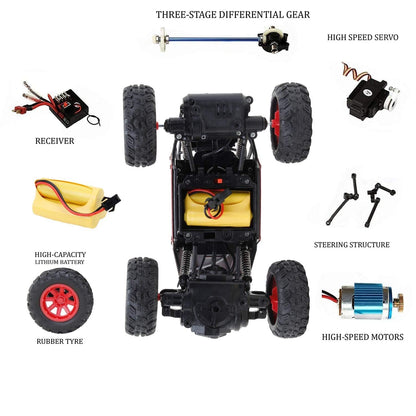 ANI World Remote Control Rock Crawler RC Car – Mist Smoke Spray, High-Speed 1:18 Monster Truck (Blue & Gold)