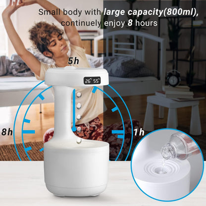 800ml Cool Mist Humidifier Anti Gravity Air Humidifier with LED Clock Display Aroma Diffuser Night Light