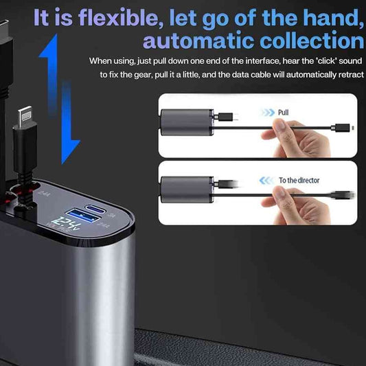 120W 4 in 1 Retractable Car Charger Socket Multi USB Type C Fast Charger for Android Devices