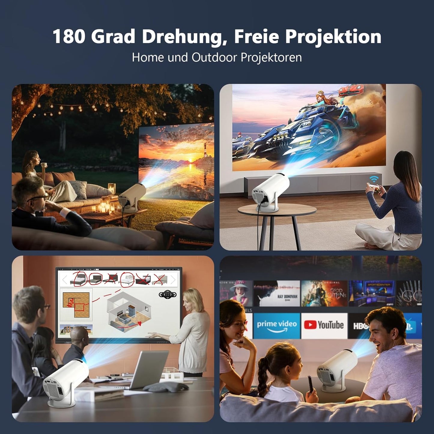 Smart Projector – 4K Ultra HD Support | Native 1080p | Android Netflix & Prime