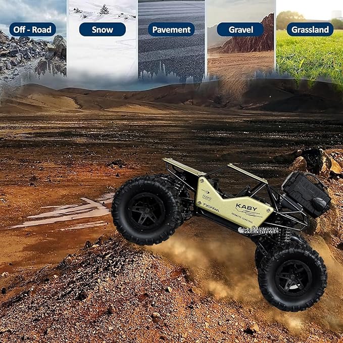 ANI World Remote Control Rock Crawler RC Car – Mist Smoke Spray, High-Speed 1:18 Monster Truck (Blue & Gold)