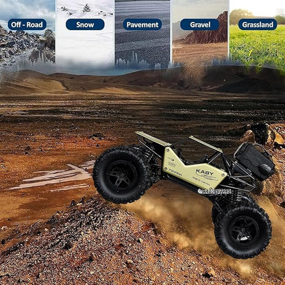 ANI World Remote Control Rock Crawler RC Car – Mist Smoke Spray, High-Speed 1:18 Monster Truck (Blue & Gold)