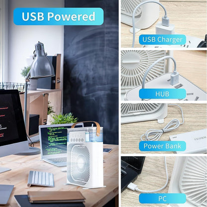 Portable Mini AC Air Cooler for Room Cooling with 7 Color LED Light, 3 Wind Speeds, 3 Spray Modes & Timer