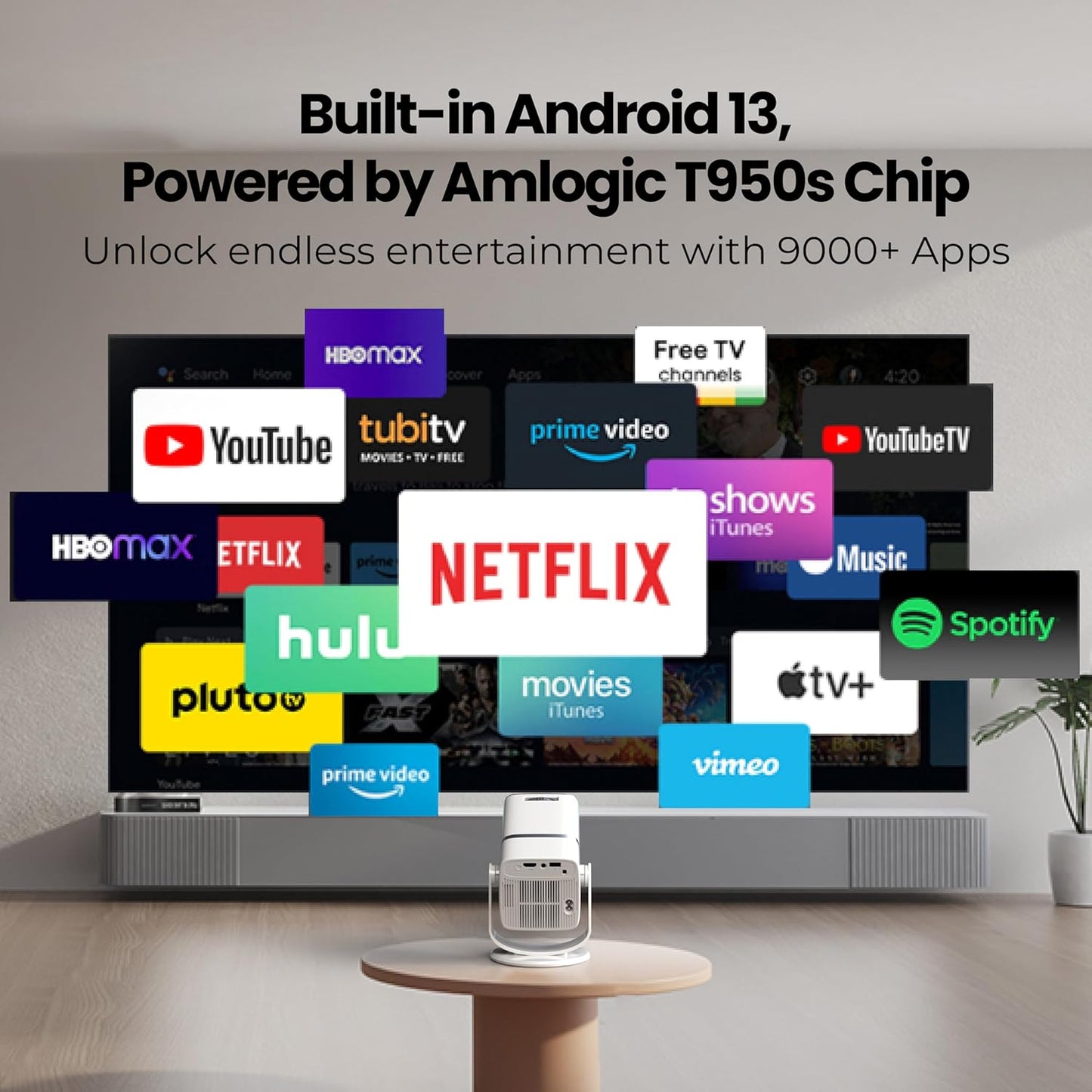 Smart Projector – 4K Ultra HD Support | Native 1080p | Android Netflix & Prime