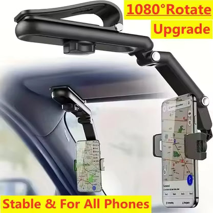 Car Travel Combo 120W 4 in 1 Retractable Car Charger with Rearview Mirror Mobile Phone Holder