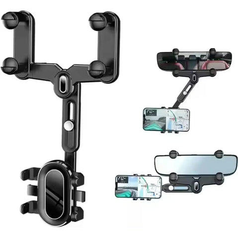 Car Travel Combo 120W 4 in 1 Retractable Car Charger with Rearview Mirror Mobile Phone Holder