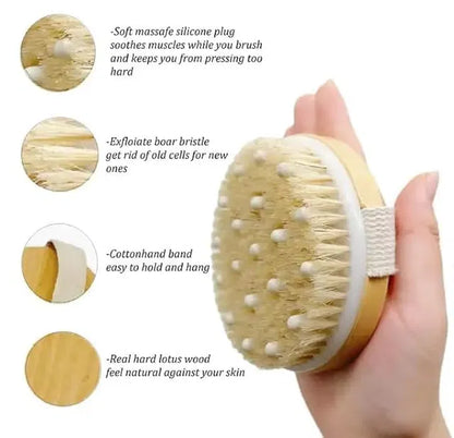 Wood Bath Brush for Men and Women Loofah Bath Sponge with Handle Soft Nylon Mesh Back Cleaner