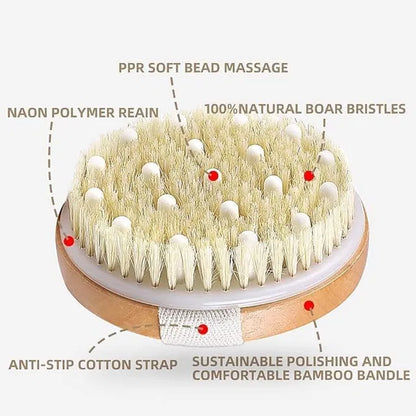 Wood Bath Brush for Men and Women Loofah Bath Sponge with Handle Soft Nylon Mesh Back Cleaner