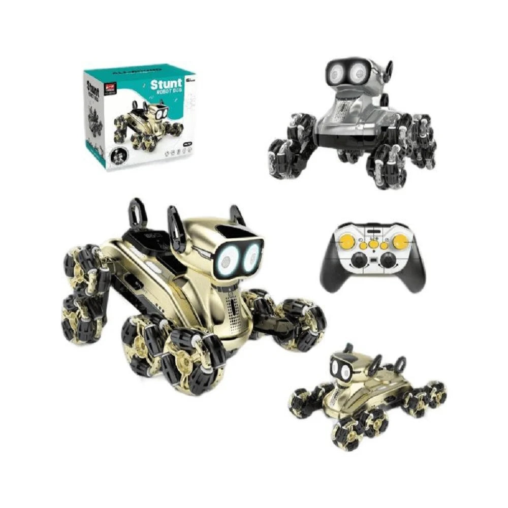 8 Wheel RC Stunt Robot Dog 2.4GHz Remote Control Pet Toy with LED Eyes Smoke Effect Rechargeable Battery