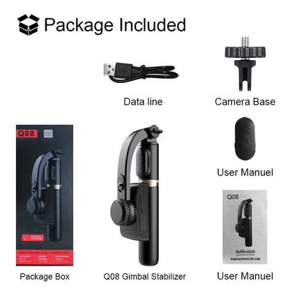 Q08 1-axis Gimbal Stabilizer 3-in-1 Extendable Selfie Stick Tripod-IVXI Single Gimbal for Mobile, Camera Single-Axis wireless Camera Stabilizer